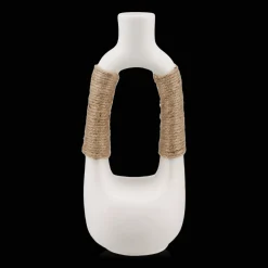 Outlet Bouclair White Ceramic Oval Vase with Rope on Handles