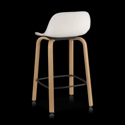 New Bouclair White Plastic and Wood Metal Veneer Counter Stool