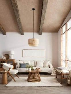 New Bouclair Wood & Rattan Ceiling Lamp