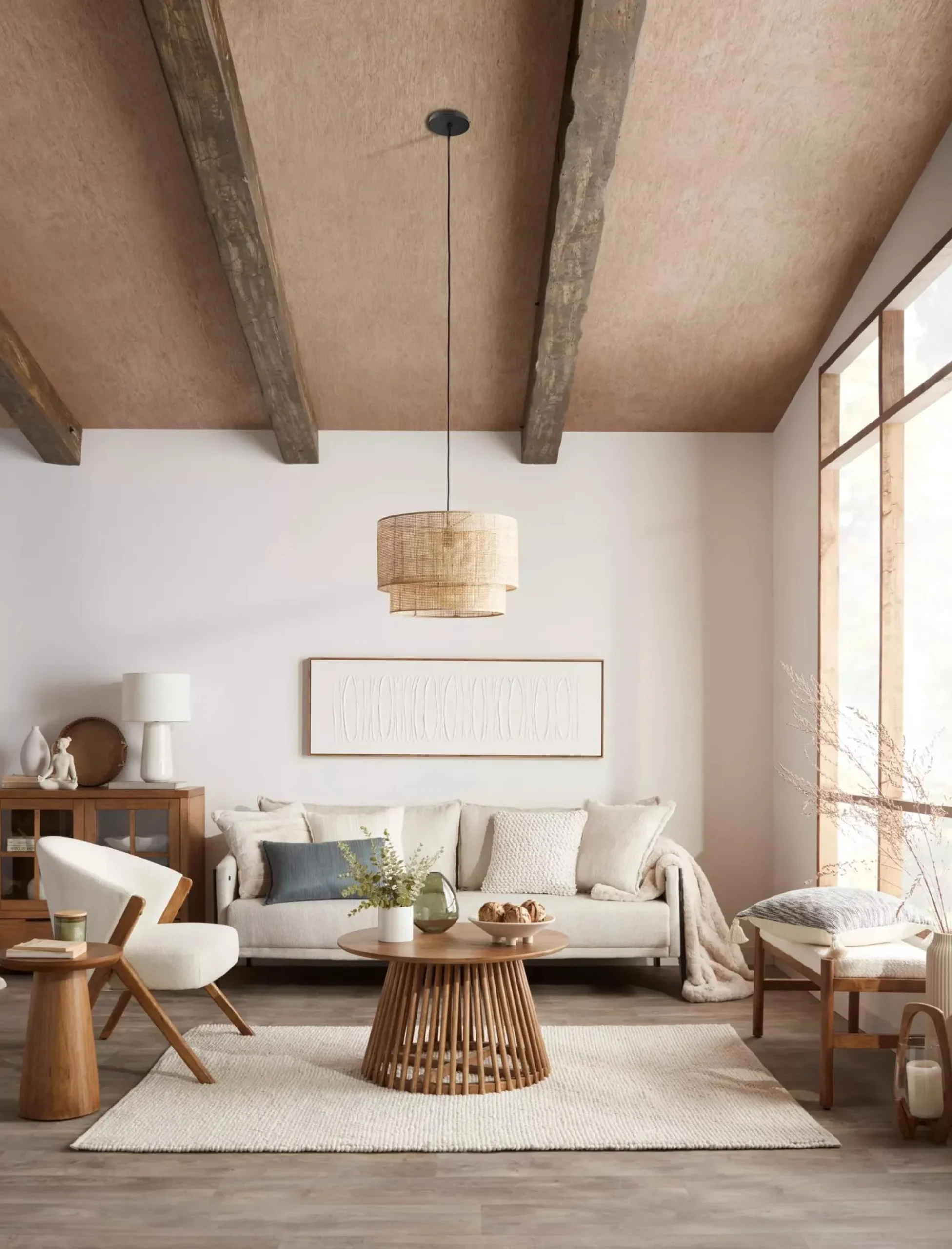 New Bouclair Wood & Rattan Ceiling Lamp