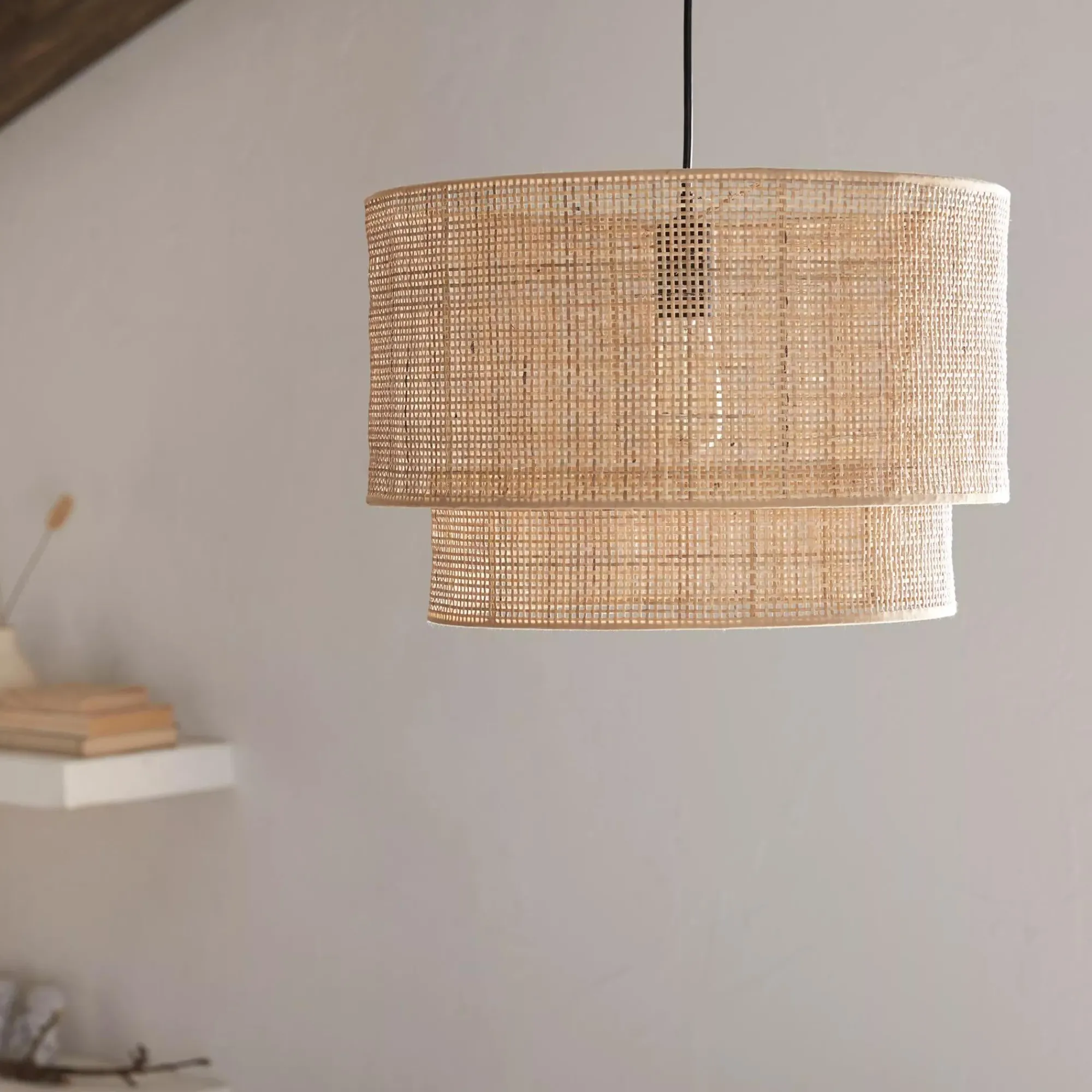 New Bouclair Wood & Rattan Ceiling Lamp