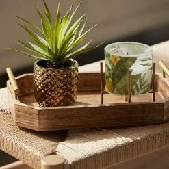 Hot Bouclair Wood Rectangular Tray with Handles