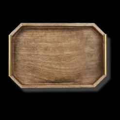Hot Bouclair Wood Rectangular Tray with Handles