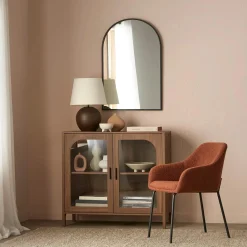 New Bouclair Wooden Veneer Buffet with Glass Doors